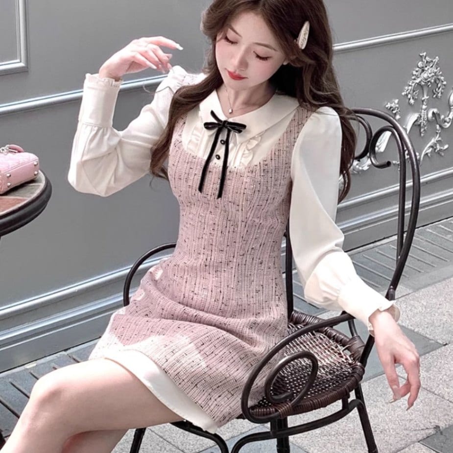 Bouqet de Mariee マリン風プリーツミニワンピース Bouqet de Mariee マリン風プリーツミニワンピース