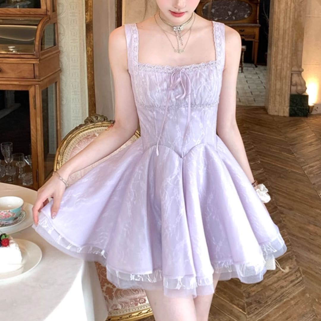 某メーカー フラワーレースラベンダーワンピース(NO.070701) | Dress ワンピース