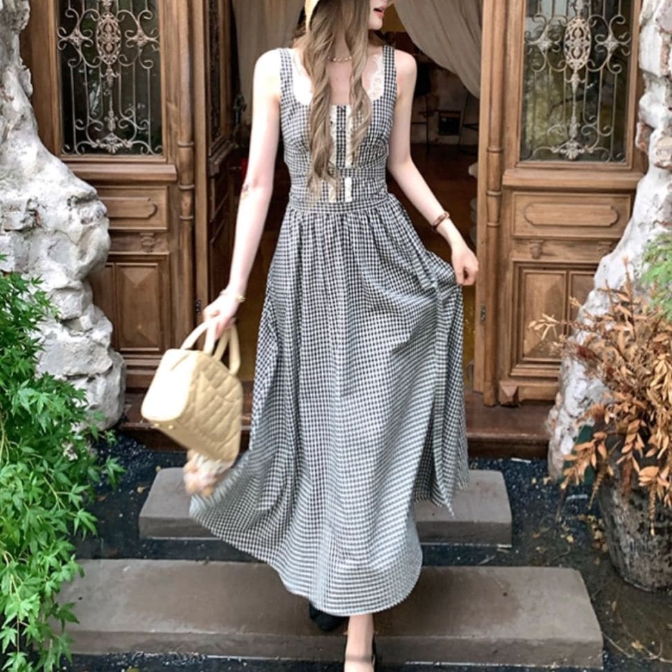 ポイントレースギンガムワンピース(NO.070721) | Dress