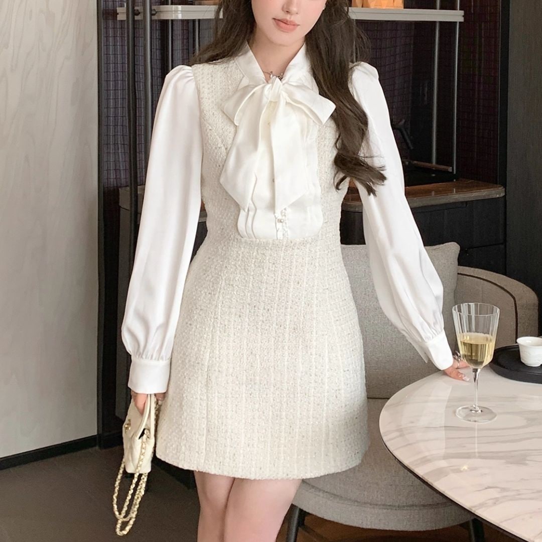 Bouquet de Mariee ボウタイリボンツイードワンピース ツイードボウタイリボンワンピース(NO.070816) | Dress