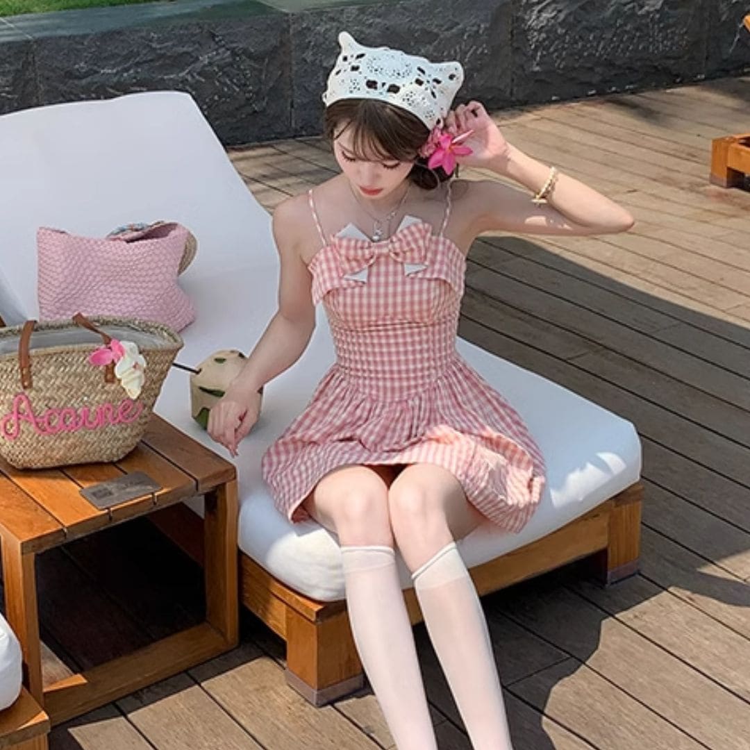 リボンギンガムチェックワンピース(NO.060410)【PINK】 | Dress