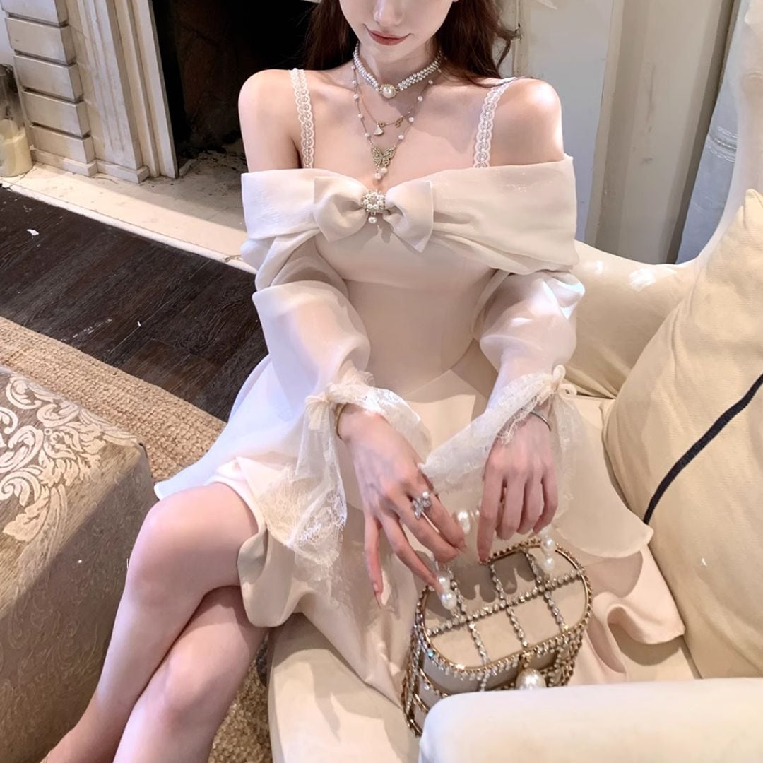 2wayスリーブリボンオフショルワンピース(NO.060814) | Dress