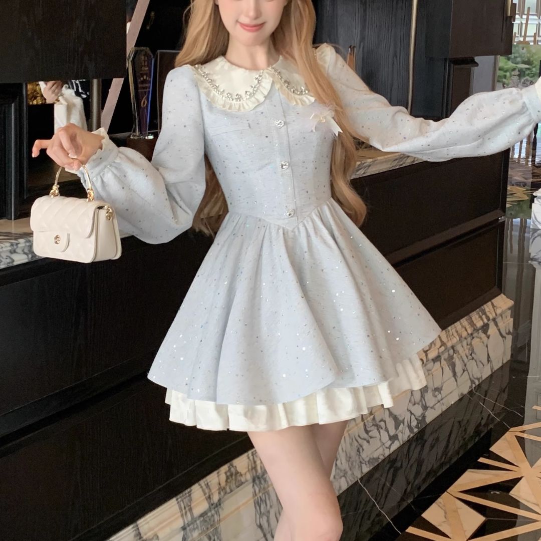 スノーブルービッグカラーワンピース(NO.070911) | Dress | Bouquet de