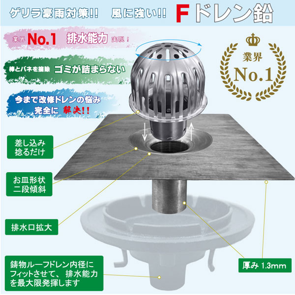 Fドレン 鉛 ストレーナーセット タテ型 ライレイ サイズ各種 防水工事 排水 ドレン 雨水対策 屋上 ベランダ プロ用 DIY ドレン,ドレン 鉛,鉛 ドレン ライレイ