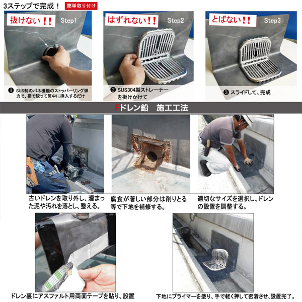 Fドレン 鉛 ストレーナーセット ヨコ型 ライレイ サイズ各種 防水工事