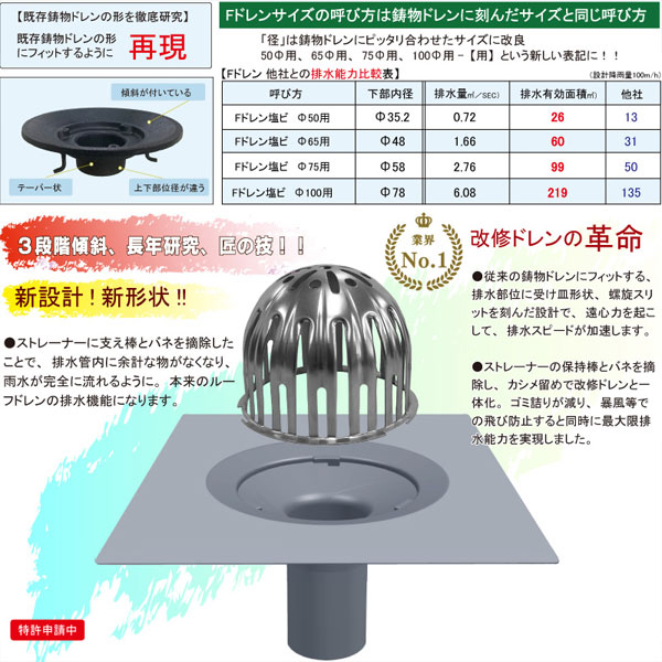 Fドレン 塩ビ ストレーナーセット タテ型 ライレイ サイズ各種 防水工事 排水 ドレン 雨水対策 屋上 ベランダ プロ用 DIY