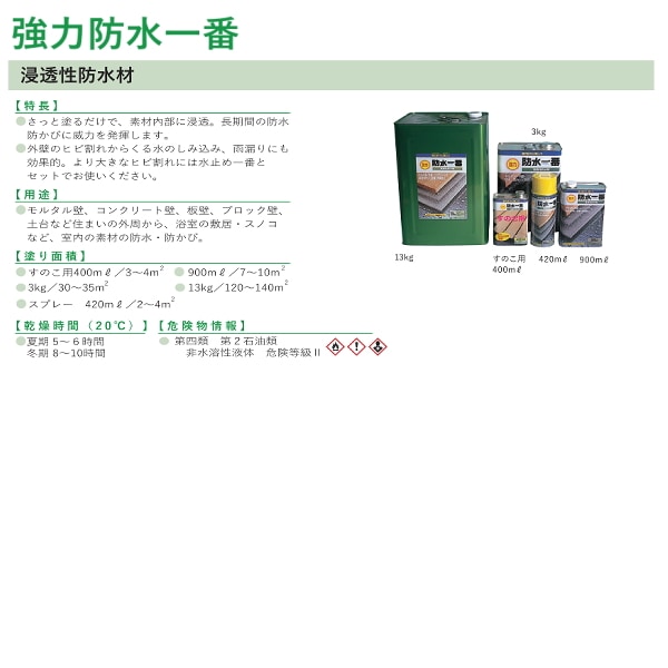 強力防水一番 日本特殊塗料 13kg缶 防水材料屋一番 防水一番 使い方
