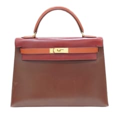 HERMES (エルメス) ケリー32トリコロール ハンドバッグ ショルダーバッグ ルージュアッシュ/ルージュガランス/ワイン系/G金具 ボックスカーフ □B刻印 ランクA