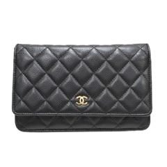 CHANEL (シャネル) マトラッセチェーンウォレット ショルダーバッグ ブラック キャビアスキン ランクA