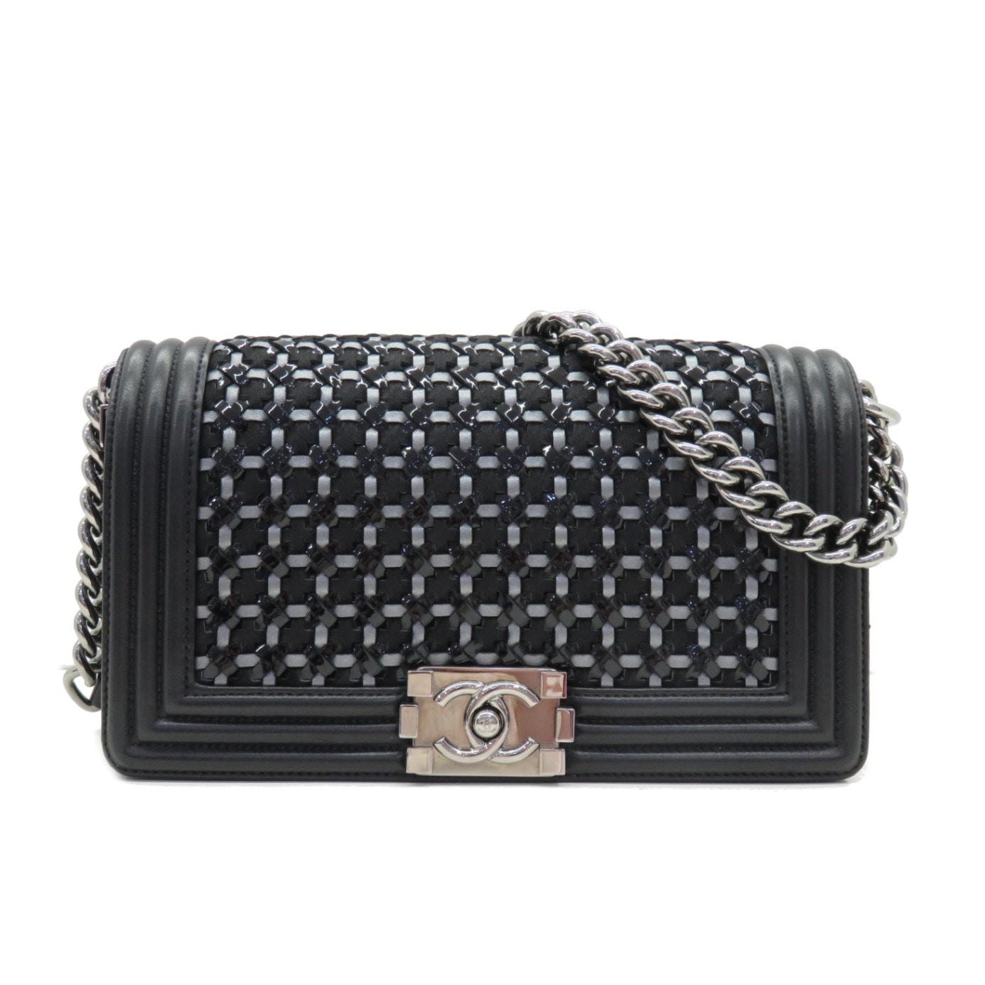 CHANEL(シャネル) ボーイシャネル ミディアム あみこみ ブラック ラム 