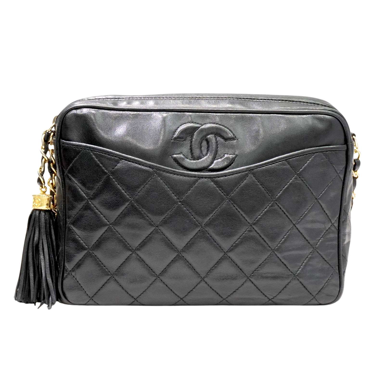 CHANEL★シャネル フリンジチェーンショルダー Aランク CHANEL(シャネル) フリンジチェーンショルダーバッグ ブラック(G