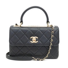 CHANEL(シャネル) マトラッセ トップハンドル ロゴプレート 2WAYハンドバッグ A92236 ブラック ラム ランクA（上野店）