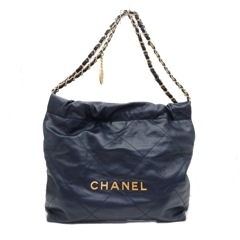 CHANEL(シャネル) シャネル22 スモール ハンドバッグ ネイビー シャイニー カーフスキン AS3260 ランダム番 ポーチ有 ランクA（上野店）