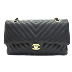 CHANEL(シャネル) 　Vステッチ　Wフラップチェーンショルダー　ブラック　G金具　ソフトキャビア　シール/26番台　中古A　上野店