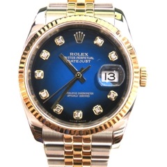 ROLEX (ロレックス) デイトジャスト36 腕時計 116233 ブルーグラデーション10Pダイヤ YG/SS 付属品完品 新品同様 OH済ガラス交換済 O-136 銀座店