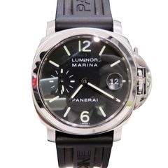 PANERAI (パネライ) ルミノール マリーナデイト 腕時計 PAM00048 ブラック SS/ラバー 社外レザーベルト3本付属 付属品完品 中古 T-221 銀座店