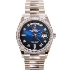 ROLEX (ロレックス) デイデイト36 腕時計 128349RBR ブルーオンブレ 10Pダイヤ WG プレジデントブレス コマ調整無し 付属品完品 中古美品 T-153 銀座店