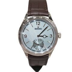 ROLEX (ロレックス) 1908 腕時計 52506 アイスブルー ライスグレイン モチーフ プラチナ 革ベルト 未使用 U-015 銀座店