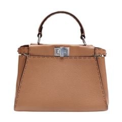 A4可 美品 フェンディ セレリア ショルダーバッグ ロゴ型押し ファスナー 茶 FENDI フェンディ セレリア ショルダーバッグ カーフ レディース