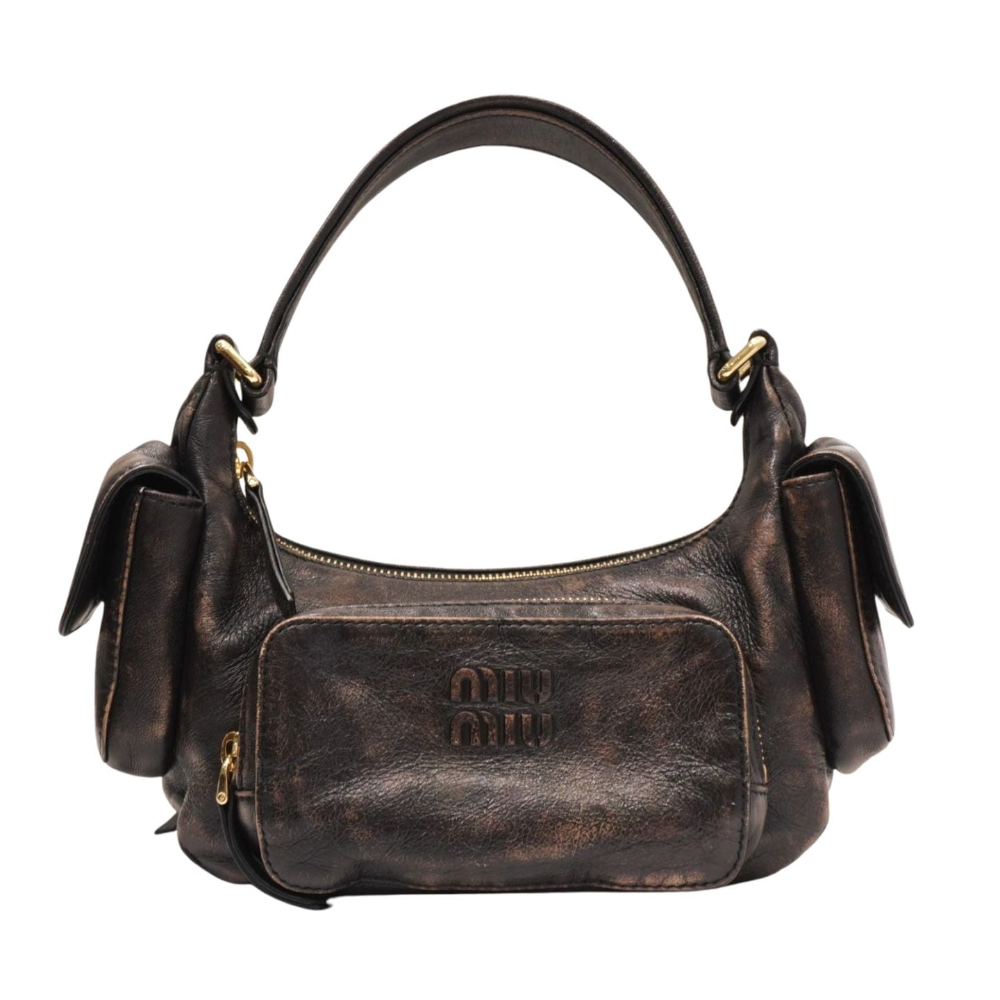MIU MIU ダークブラウン パーティーバッグ miu miu(ミュウミュウ) ナッパレザー ポケットバッグ ダーク