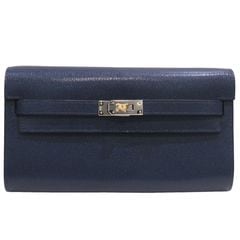 HERMES (エルメス) ケリートゥーゴー 財布 長財布 ブルーサフィール(エレクトラム金具) シェーブル W刻印 未使用 S68 銀座店