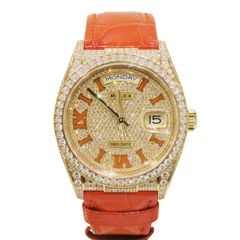 ROLEX (ロレックス) デイデイト36 腕時計 128158RBR パヴェダイヤ YG オレンジレザー 中古美品 U-228 銀座店