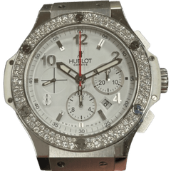 HUBLOT（ウブロ） ビッグ・バンスチールホワイトダイヤモンドベゼルクロノグラフ/301.SE.230.RW.114　ホワイト　中古品　AE-218(中野店）