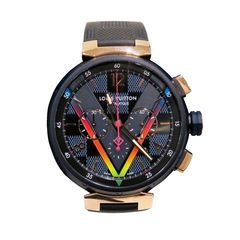 LOUIS VUITTON (ルイヴィトン) タンブール ダミエ Vレインボー 腕時計 QA129Z ブラック PG/SS/ラバー 付属品完品 未使用 X-087 銀座店