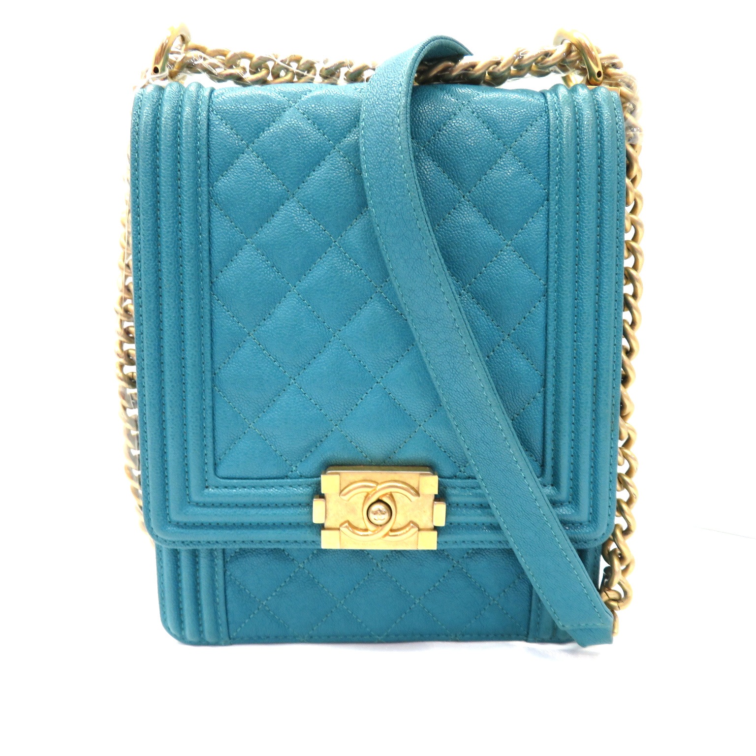 CHANEL(シャネル) ボーイシャネル 縦型 ブルー キャビア ギャラ/シール 