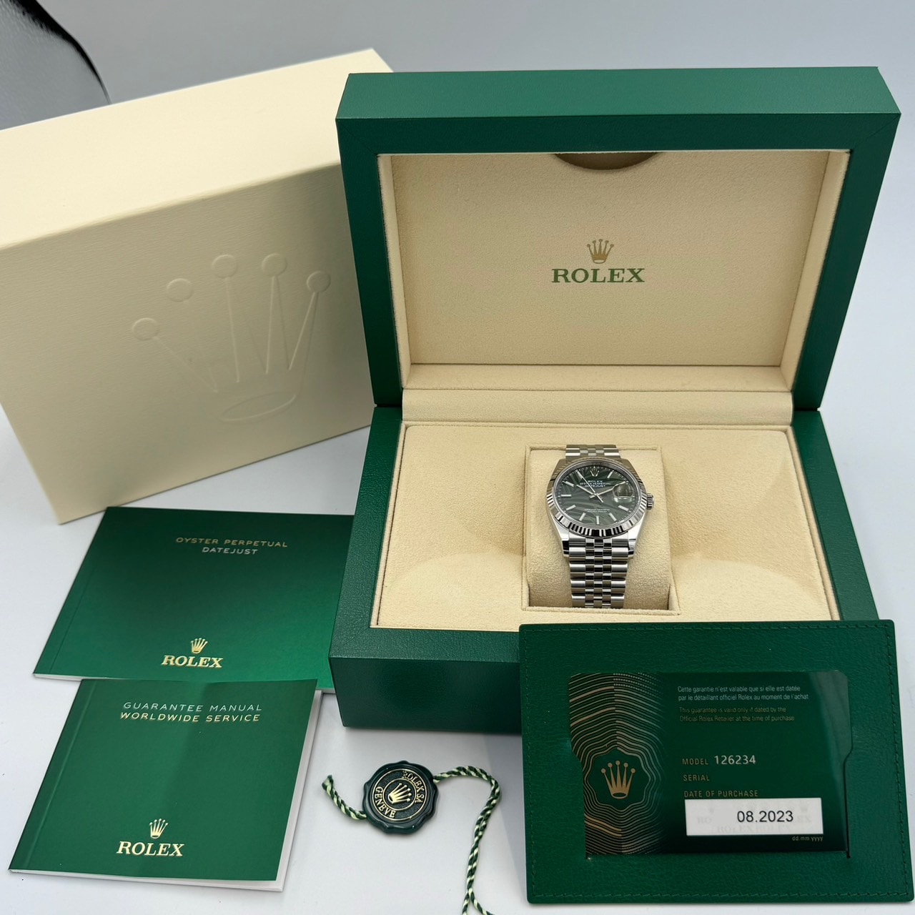 ROLEX (����å���) �ǥ��ȥ��㥹��36 �ӻ��� 126234 ���꡼�֥��꡼�� �ѡ��������� SS/WG ���� ̤������ ���ض�Ź CAT-541