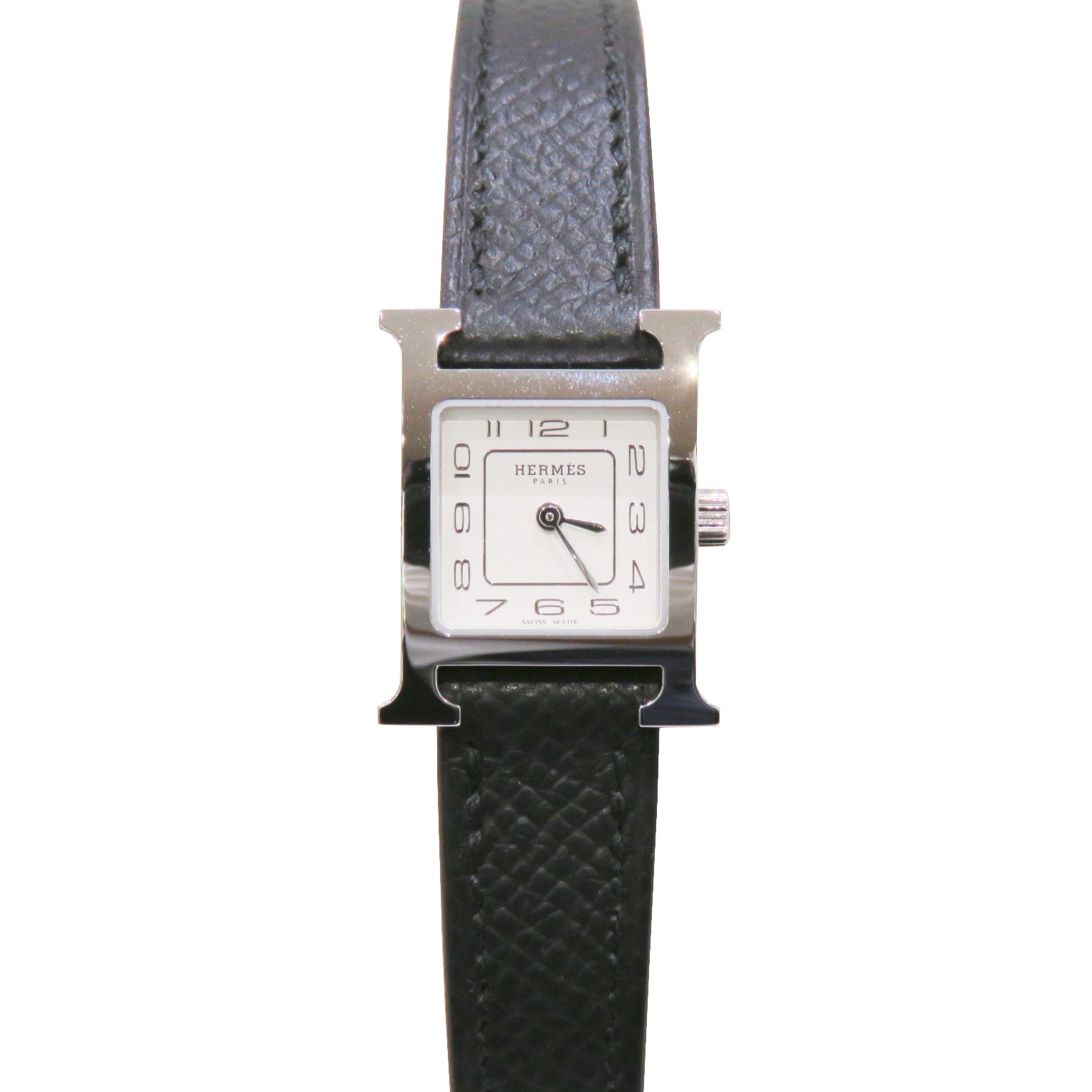 HERMES (エルメス) Hウォッチ ミニ 腕時計 HH1.110 シルバー SS レザー