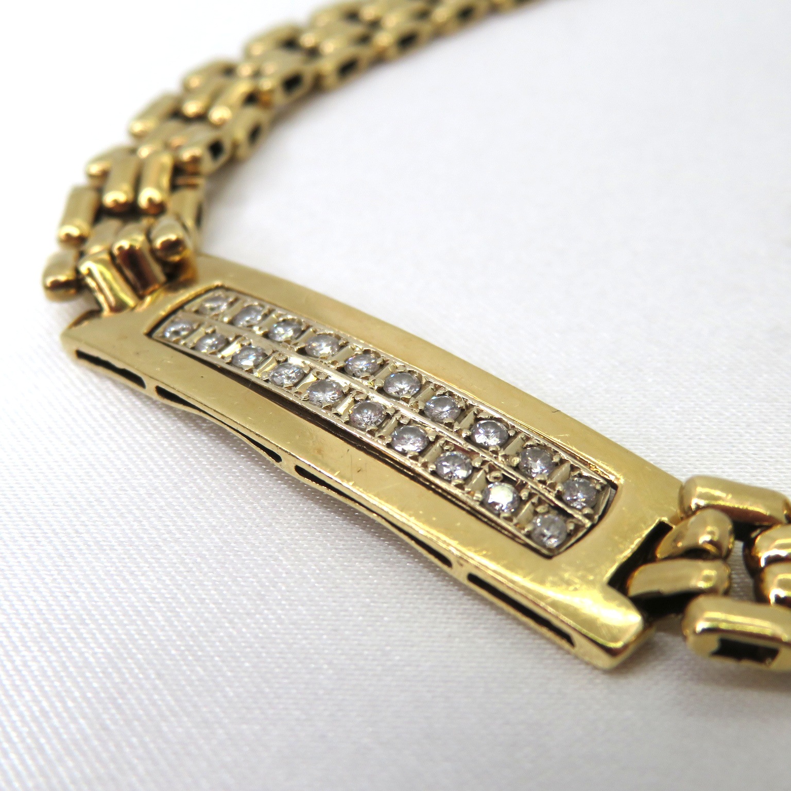 貴金属 4連デザインダイヤブレスレット 750YG 27.9g 19cm D 0.44ct  