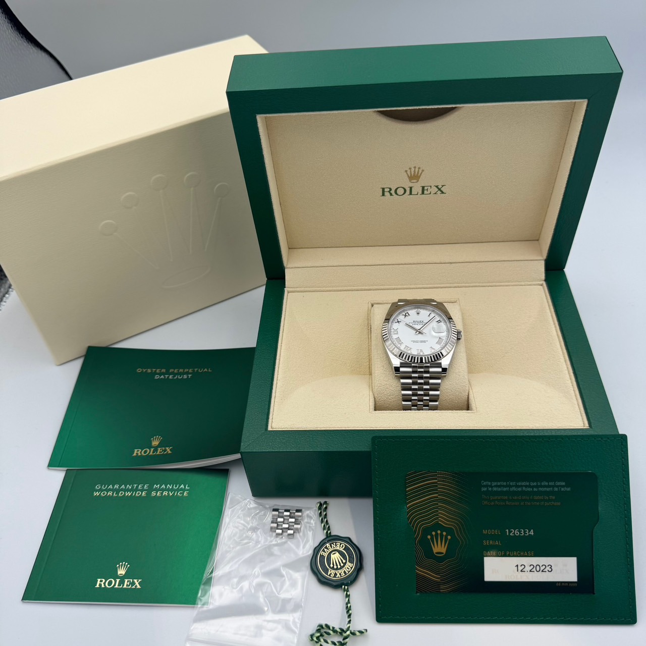 ROLEX (����å���) �ǥ��ȥ��㥹��41 126334 �ۥ磻�� SS/WG ����� ���ض�Ź ST-154