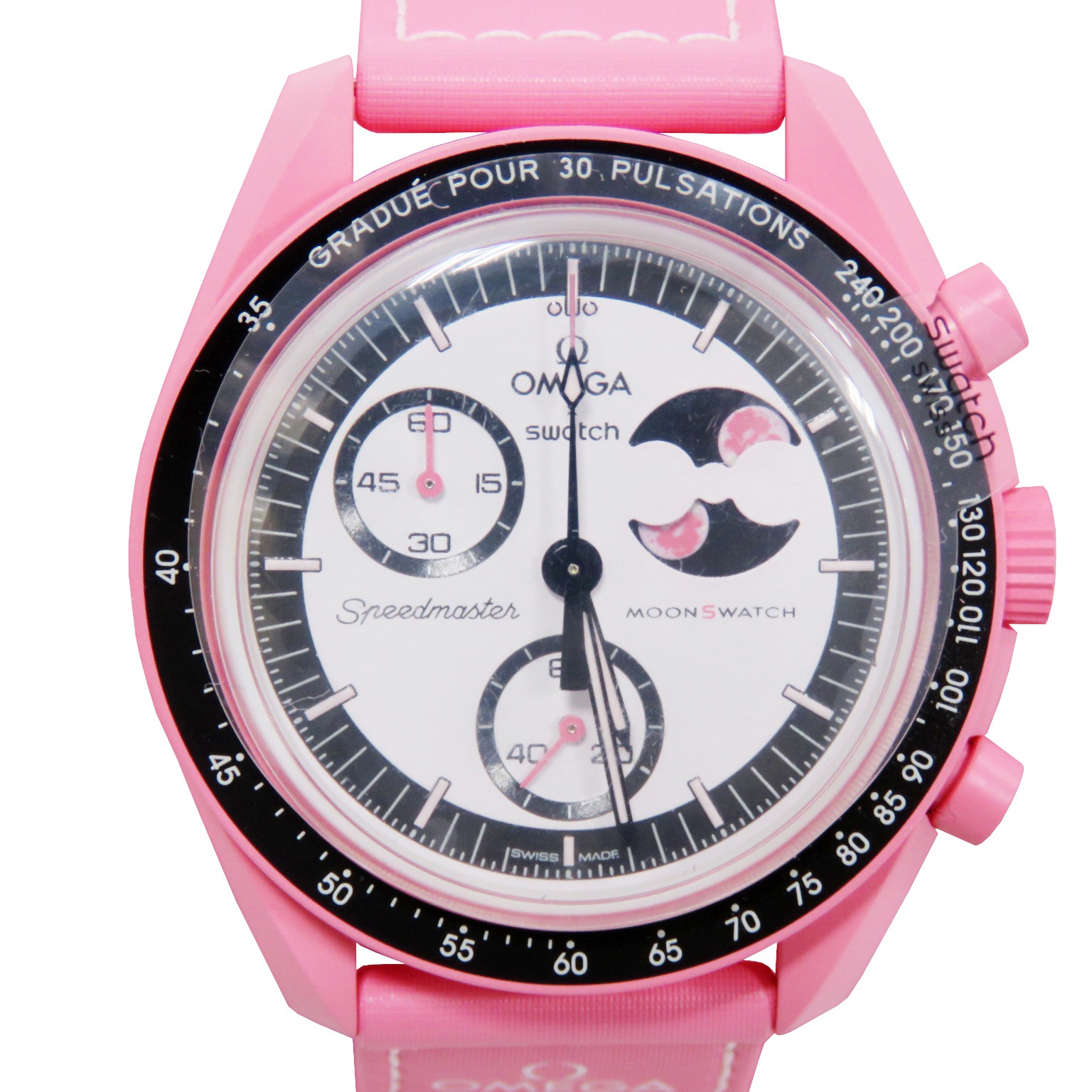 C-242 OMEGA �� Swatch (���ᥬ�ߥ������å�) �ߥå���� �ȥ� �� �ԥ󥯥ࡼ�� �ӻ��� SO33P700 �ۥ磻�� ����ߥå�/�ʥ����󥹥ȥ�å� ��°�ʴ��� ̤���� ���Ź