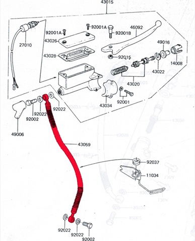 Z400FX（E4） 前後ブレーキホースセット 黒色 シングルディスク用