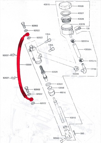 Z400FX（E4） 前後ブレーキホースセット 黒色 シングルディスク用