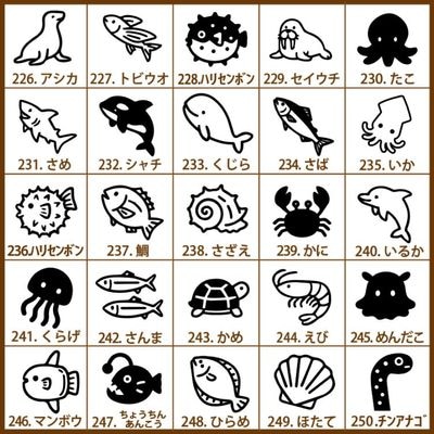 手帳用 スタンプ 1cm角 全25種類 (水辺の生き物)