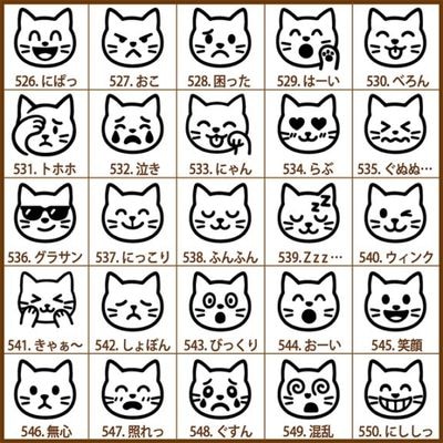 手帳用 スタンプ 1cm角 全25種類 (猫-表情)