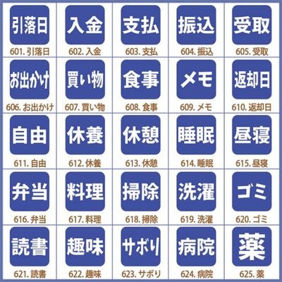手帳用 スタンプ 1cm角 全25種類 (文字-日常)