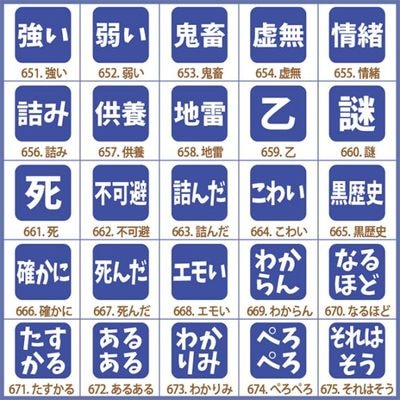 手帳用 スタンプ 1cm角 全25種類 (文字-流行り言葉3)