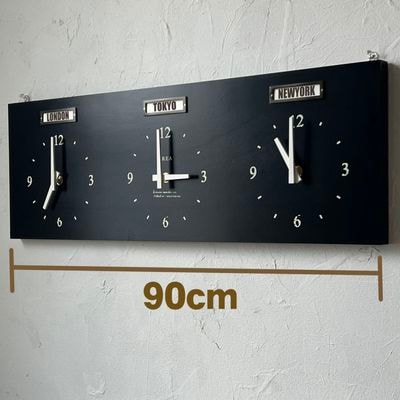 幅 90cm 世界時計 3連 ブラック 日本製