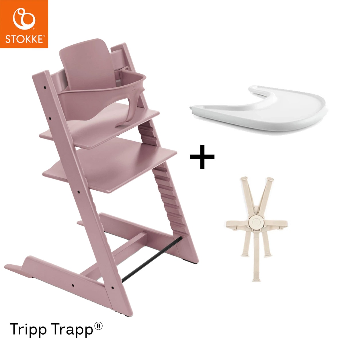 Stokke トリップトラップ　トレイ&ベビーセット&ハーネス　ピンク　ストッケ ストッケ(STOKKE)｜トリップトラップ｜セレーヌピンク｜ブリベビ通販