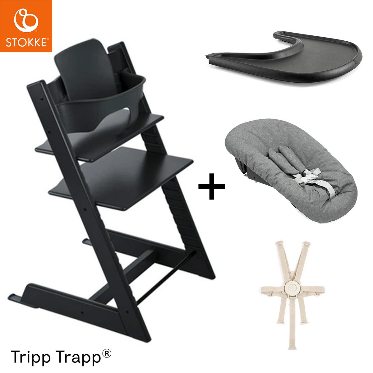 STOKKE ���ȥå� ��5 in1 ���������åȡ� �ȥ�åץȥ�å� + �˥塼�ܡ��󥻥å� + �٥ӡ����å�2 + �ϡ��ͥ� + �ȥ쥤 / �֥�å�