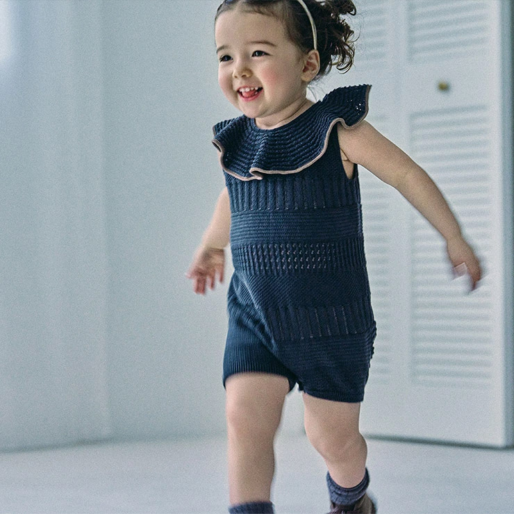 【新品未使用】MARLMARL ニットロンパース MARLMARL マールマール ニットフリルロンパース (70-80cm) / アイ