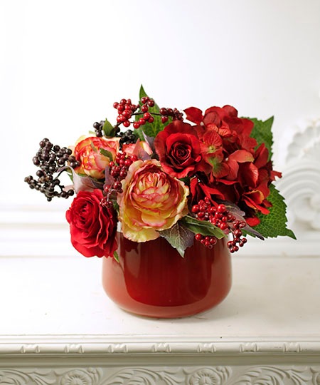 赤い花と実物の和モダンアレンジキット アーティフィシャルフラワーアレンジキット 和モダン Fleur Commune