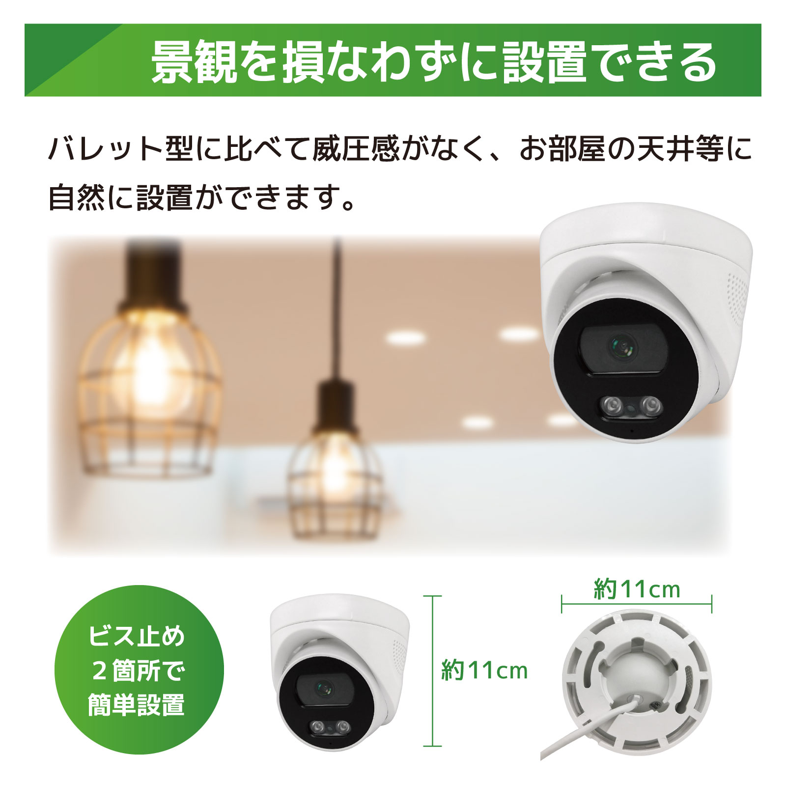 PoE給電800万画素防犯カメラ（ドーム型2台）・録画機 （2TB付