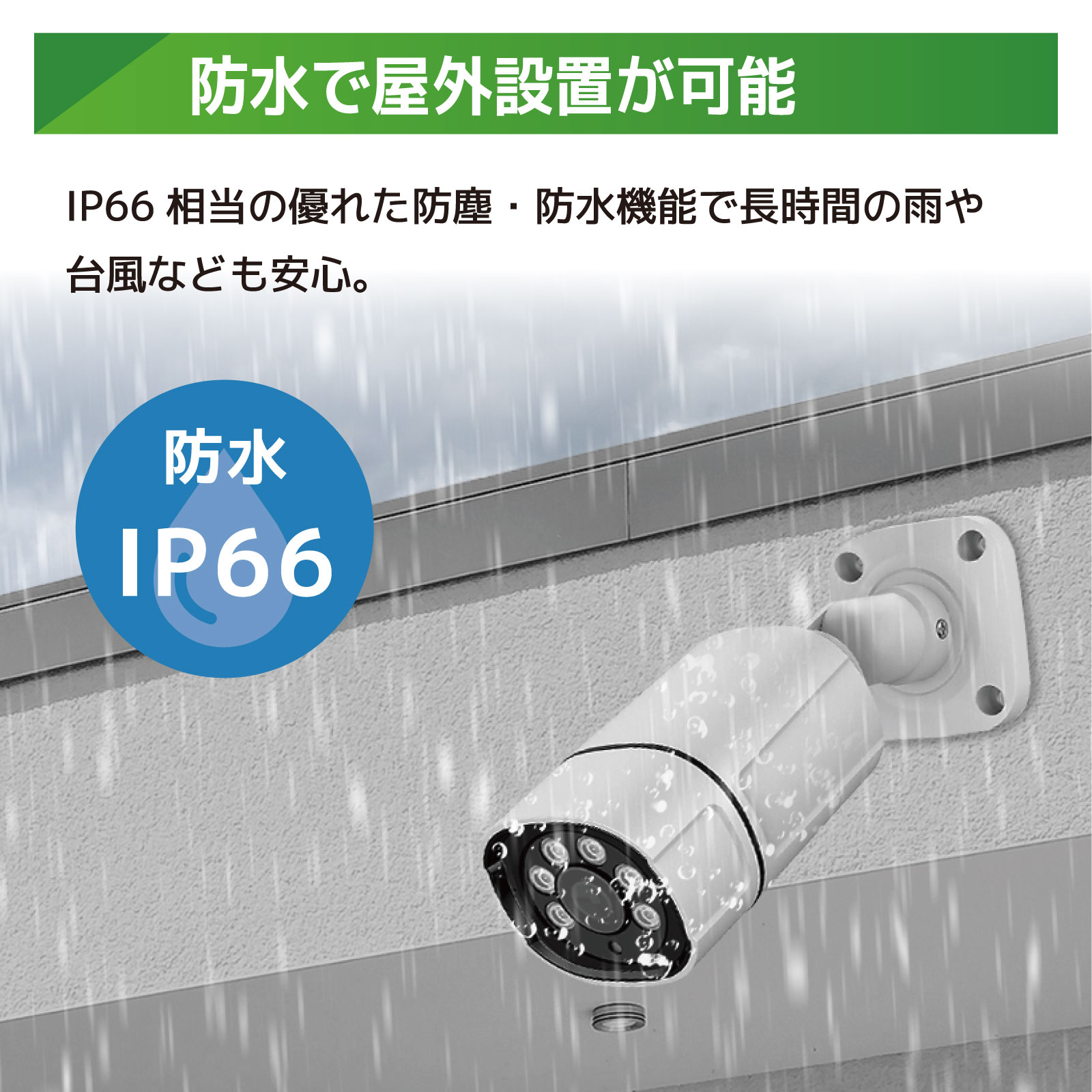 PoE給電800万画素防犯カメラ（4台）・録画機 （8TB付）・15.6インチ