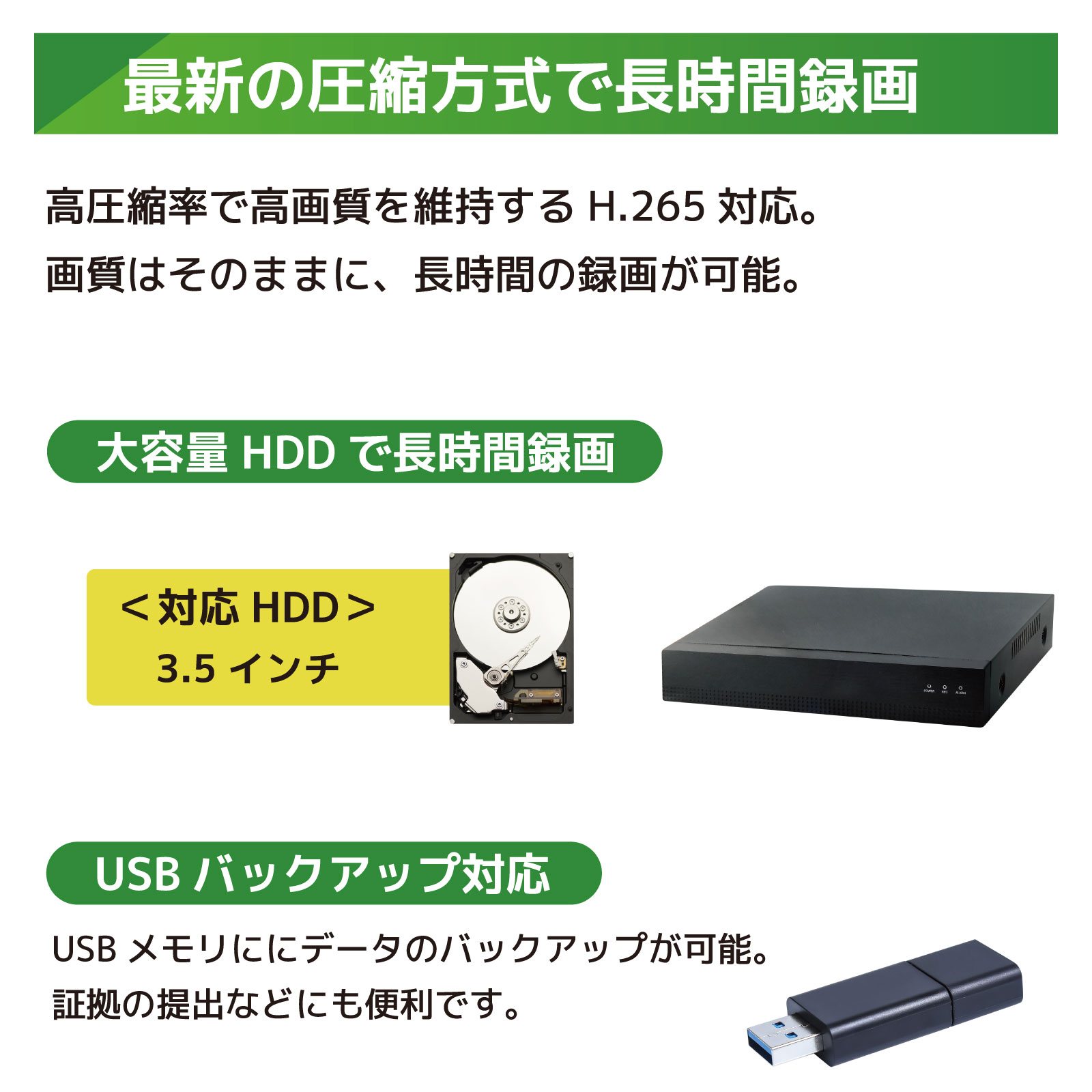 PoE給電800万画素防犯カメラ（4台）・録画機 （8TB付）・15.6インチ