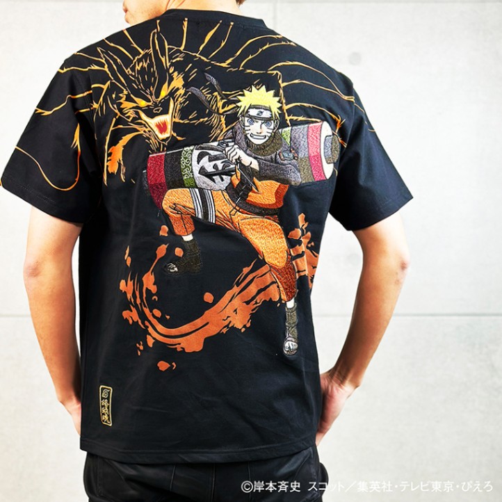 絡繰魂 × NARUTO ナルト×クラマ 柄 刺繍 半袖 Tシャツ （ 242003