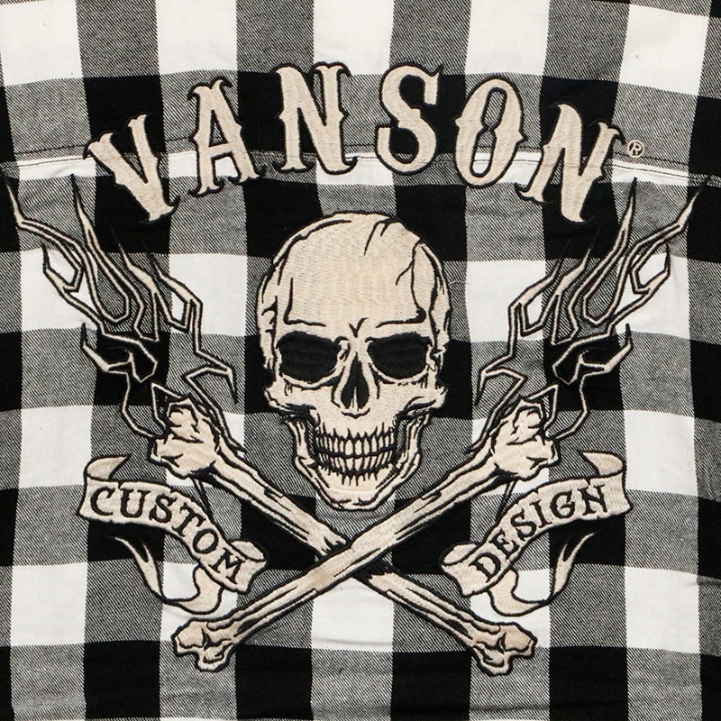 VANSON バンソン クロスボーンスカル 刺繍 半袖 チャックシャツ